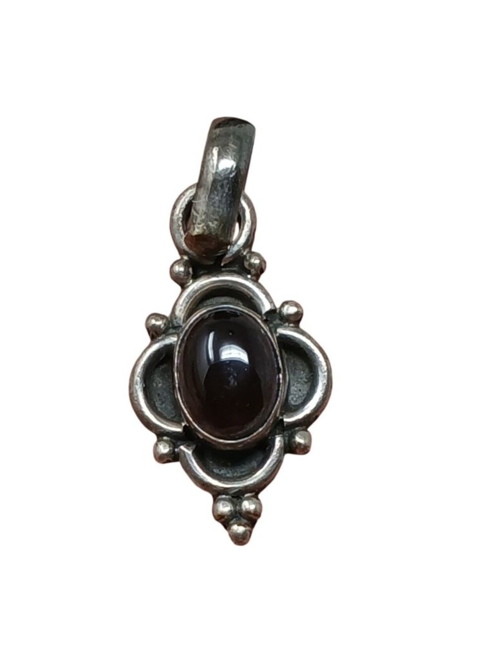 VTG 925 Sterling Silver Pendant Dark Brown Stone Center Ornate Design #G-1